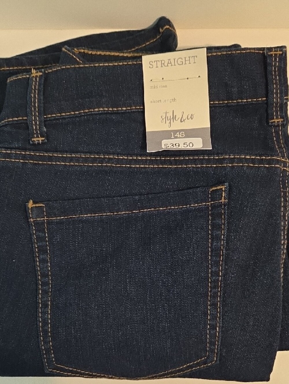 Style & Co. Straight Leg Dark Indigo Jeans NWT Size 14S - Picture 2 of 5